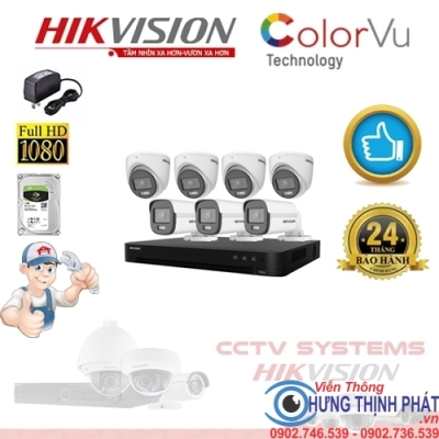 TRỌN BỘ 7 CAMERA QUAN SÁT HIKVISION FULL COLOR 2.0 MPX